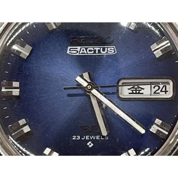 VINTAGE 1975 Seiko 5 Actus 23j Mens Automatic Watch Bracelet Blue Dial 6106-8680 - Picture 2 of 11